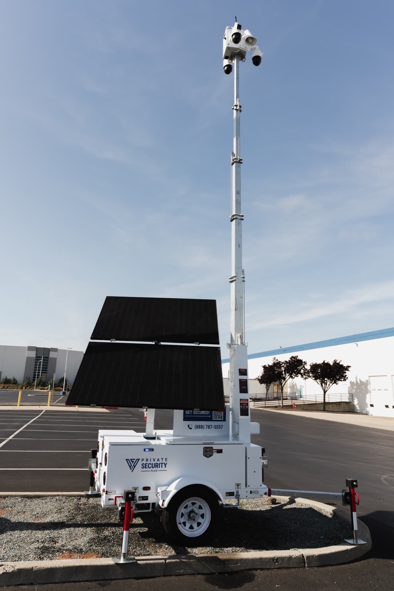 PSP AI surveillance camera tower fully deployed at a commercial property